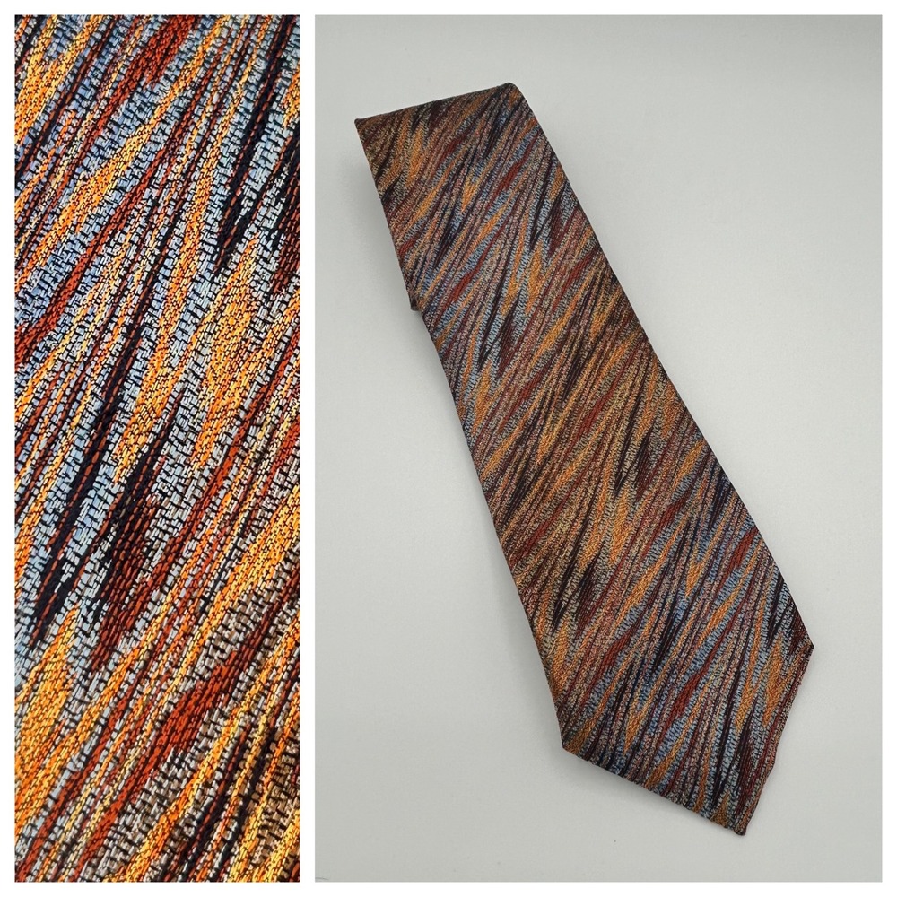 Missoni Cravatte Silk Tie Made in Italy Abstract Zig Zag Orange Blue Brown Mens